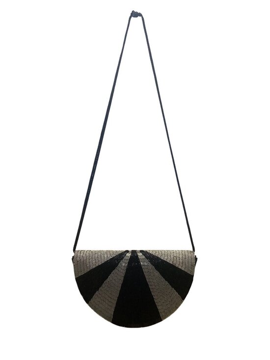 Impo Handbags - Impo Women’s Black & Silver Beaded Striped Half-Moon Crossbody Bag
